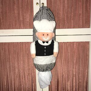 👨‍🍳 Chef Plastic Bag Holder • Fabric Organizer • Checkered Country Decor